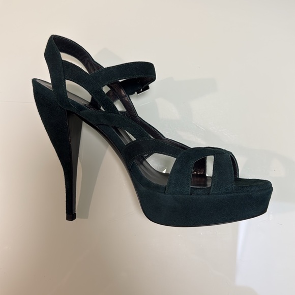 Edmundo Castillo High Heels Sandals Dark Green Suede 36.5 - Picture 2 of 6